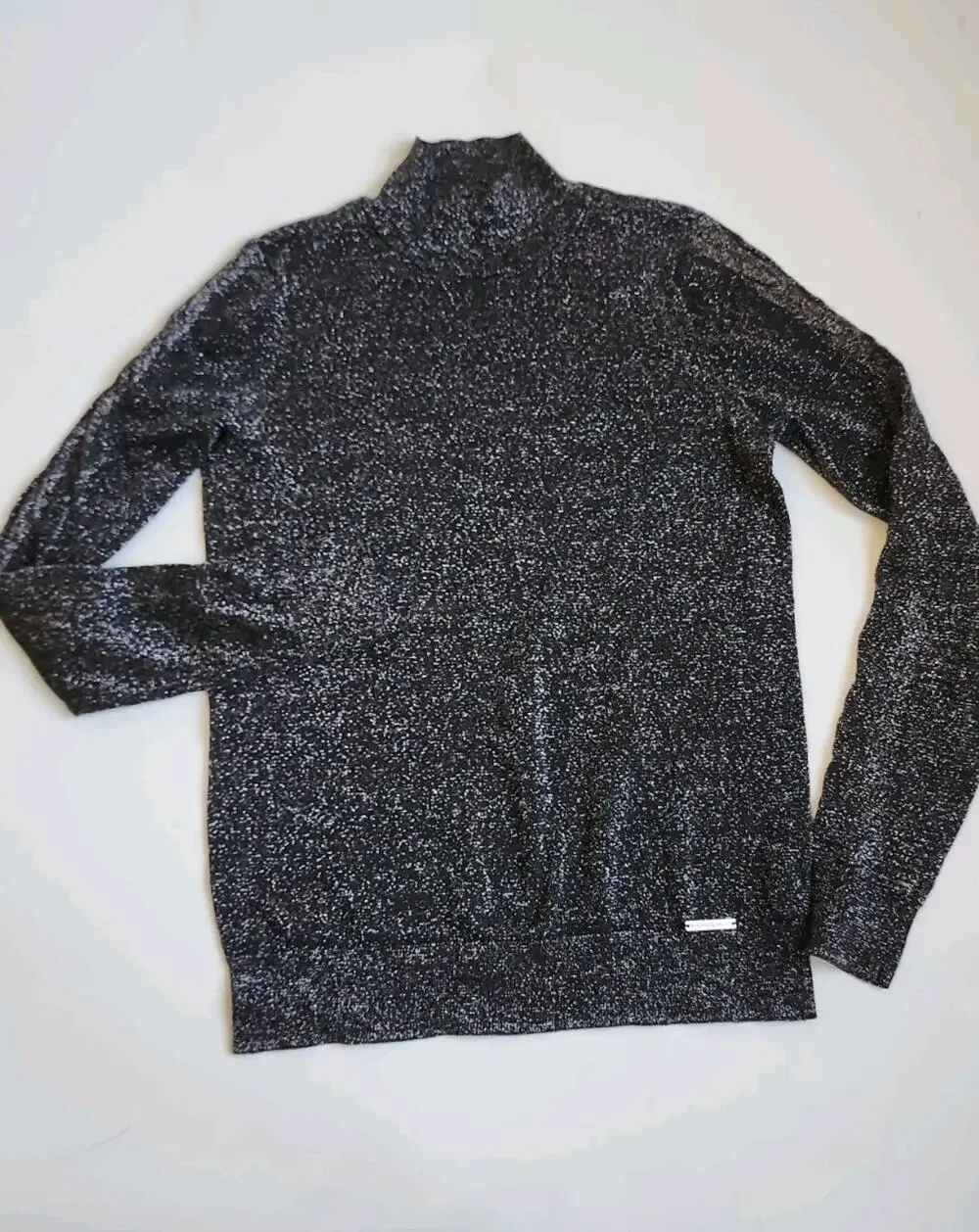 Michael Kors Metallic Sweater Black Silver Size S Crew Neck Pullover Long Sleeve